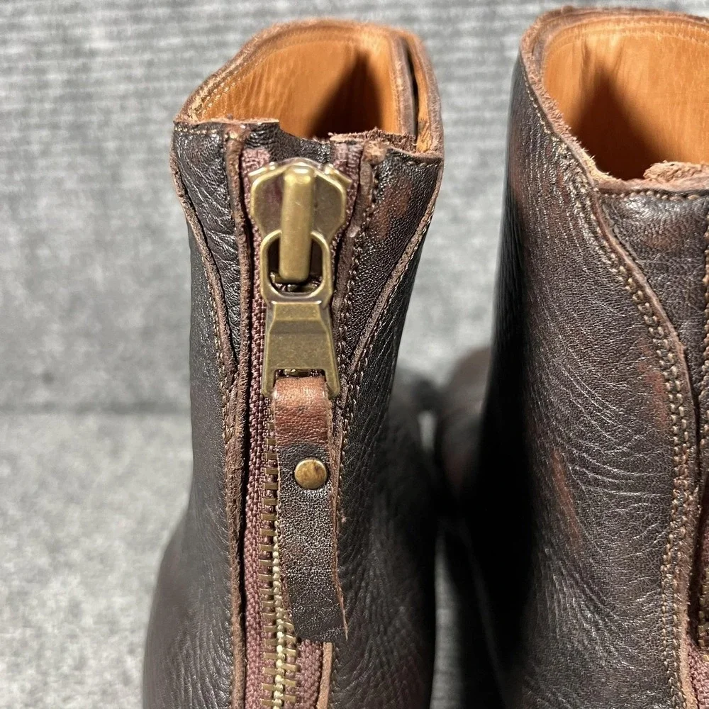 Elia Maurizi Boots Mens Size 7 Brown‎ Leather Ankle Zip Made In Italy 8117